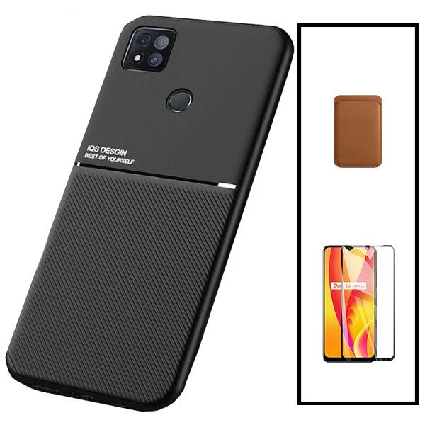 Kit Capa Magnetic Lux + Magnetic Wallet Castanho + 5D Full Cover para Xiaomi Redmi 9 Activ