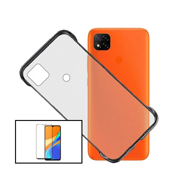 Kit Vidro Premium Full Cover + Capa Invisible Bumper para Xiaomi Redmi 9 Activ