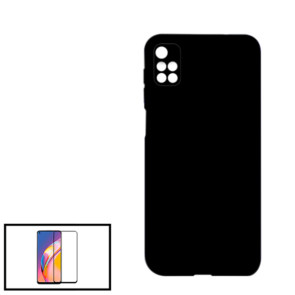 Kit Vidro Premium Full Cover + Capa Silicone Líquido para Xiaomi Redmi 10 - Preto