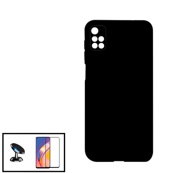 Kit Vidro Premium Full Cover + Capa Silicone Líquido + Suporte Magnético de Carro para Xiaomi Redmi 10 Prime - Preto