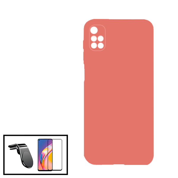 Kit Vidro Premium Full Cover + Capa Silicone Líquido + Suporte Magnético L Safe Driving Carro para Xiaomi Redmi 10 - Rosa