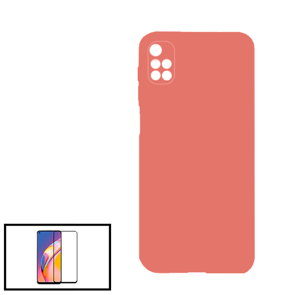 Kit Vidro Premium Full Cover + Capa Silicone Líquido para Xiaomi Redmi 10 Prime - Rosa