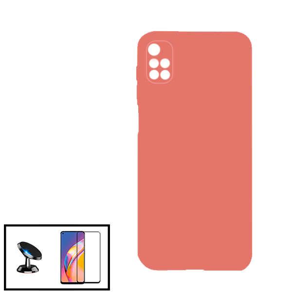 Kit Vidro Premium Full Cover + Capa Silicone Líquido + Suporte Magnético de Carro para Xiaomi Redmi 10 Prime - Rosa