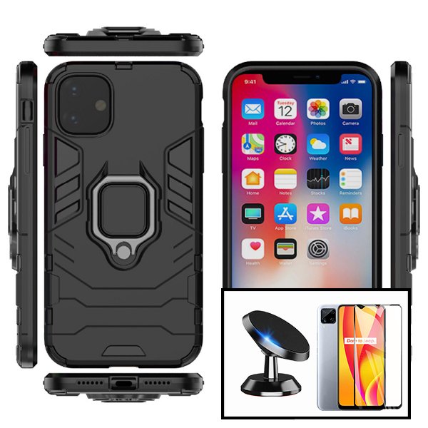 Kit Vidro Premium Full Cover + Capa 3X1 Military Defender + Suporte Magnético de Carro para Xiaomi Poco C31