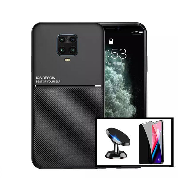 Kit Capa Magnetic Lux + Anti-Spy 5D Full Cover + Suporte Magnético de Carro para Xiaomi Redmi Note 10 Lite
