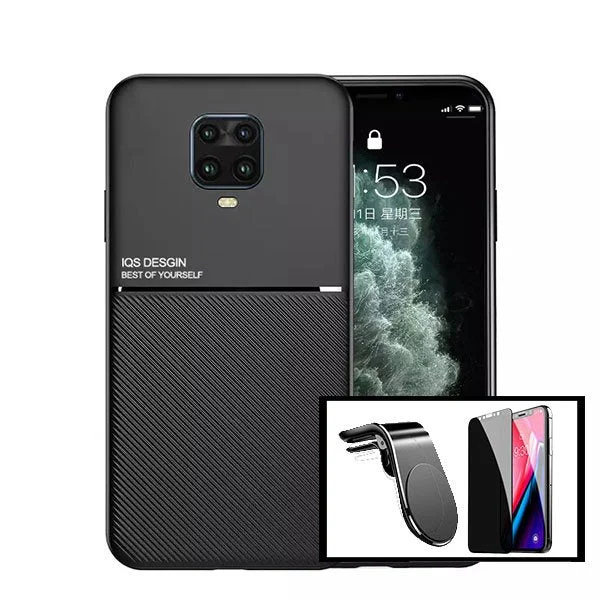 Kit Capa Magnetic Lux + Anti-Spy 5D Full Cover + Suporte Magnético L Safe Driving para Xiaomi Redmi Note 10 Lite