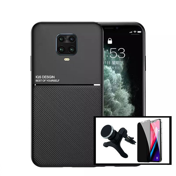Kit Capa Magnetic Lux + Anti-Spy 5D Full Cover + Suporte Magnético de Carro Reforçado para Xiaomi Redmi Note 10 Lite