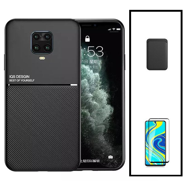 Kit Capa Magnetic Lux + Magnetic Wallet Preto + 5D Full Cover para Xiaomi Redmi Note 10 Lite