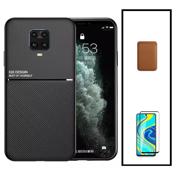 Kit Capa Magnetic Lux + Magnetic Wallet Castanho + 5D Full Cover para Xiaomi Redmi Note 10 Lite
