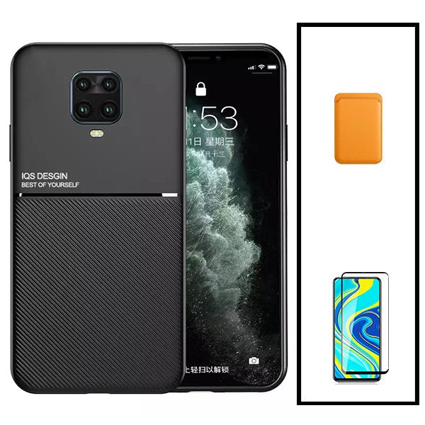 Kit Capa Magnetic Lux + Magnetic Wallet Laranja + 5D Full Cover para Xiaomi Redmi Note 10 Lite
