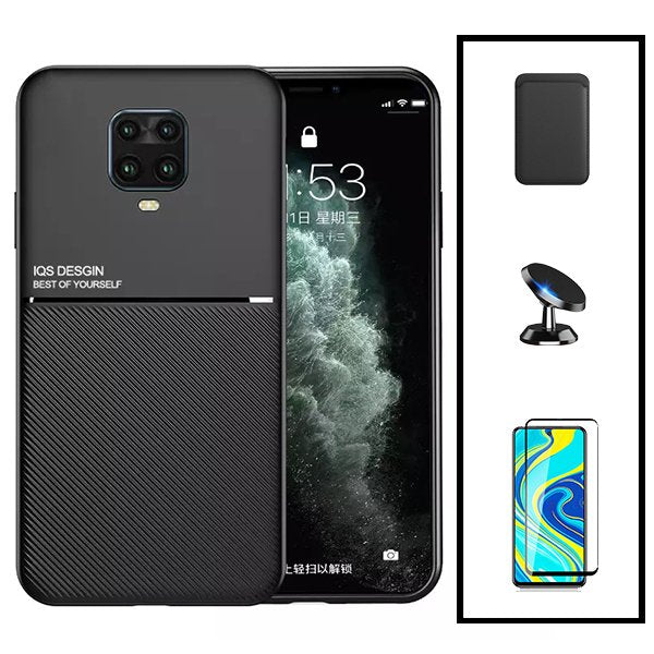 Kit Capa Magnetic Lux + Magnetic Wallet Preto + 5D Full Cover + Suporte Magnético de Carro para Xiaomi Redmi Note 10 Lite