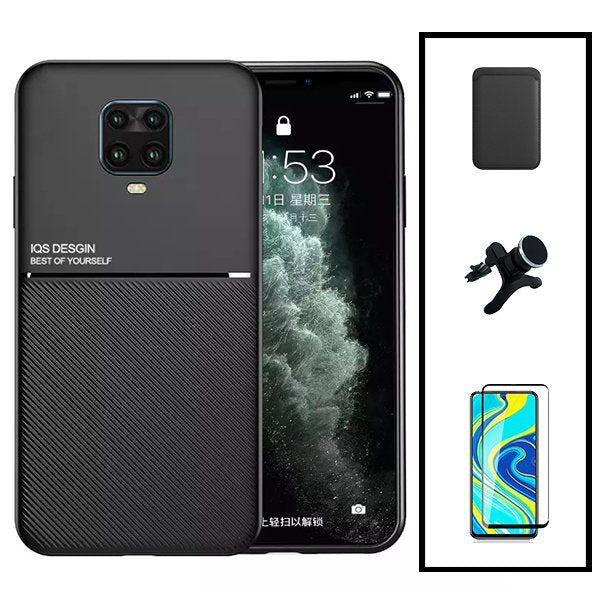 Kit Capa Magnetic Lux + Magnetic Wallet Preto + 5D Full Cover + Suporte Magnético de Carro Reforçado para Xiaomi Redmi Note 10 Lite