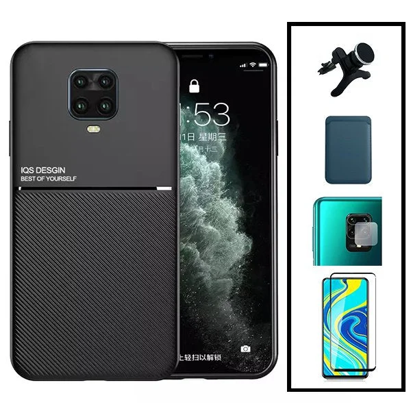 Kit Capa Magnetic Lux + Magnetic Wallet Azul + 5D Full Cover + Película de Câmara Traseira + Suporte Magnético de Carro Reforçado para Xiaomi Redmi Note 10 Lite