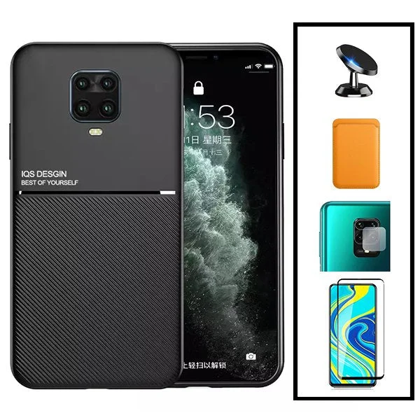 Kit Capa Magnetic Lux + Magnetic Wallet Laranja + 5D Full Cover + Película de Câmara Traseira + Suporte Magnético de Carro para Xiaomi Redmi Note 10 Lite