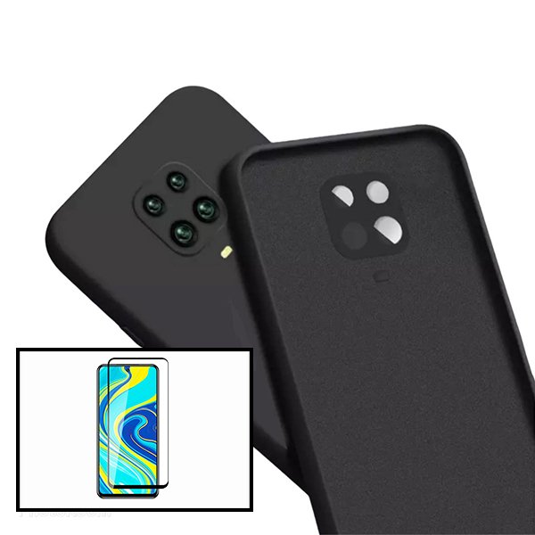 Kit Vidro Premium Full Cover + Capa Silicone Líquido para Xiaomi Redmi Note 10 Lite - Preto