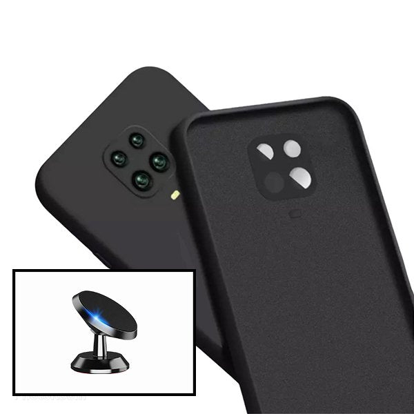 Kit Suporte Magnético de Carro + Capa Silicone Líquido para Xiaomi Redmi Note 10 Lite - Preto