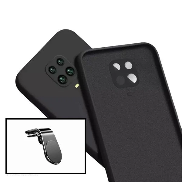 Kit Suporte Magnético L Safe Driving Carro + Capa Silicone Líquido para Xiaomi Redmi Note 10 Lite - Preto