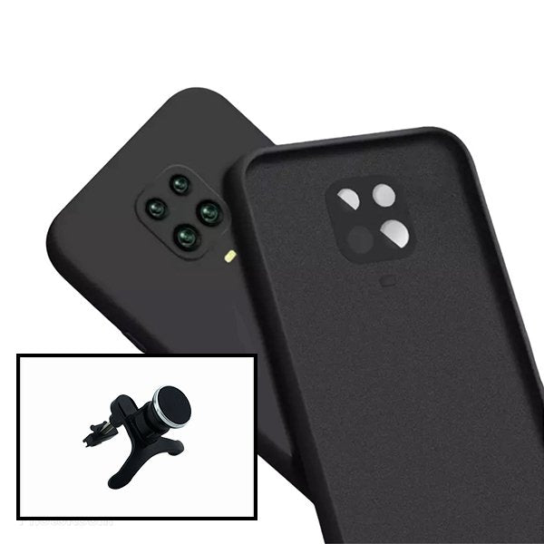 Kit Suporte Magnético Reforçado de Carro + Capa Silicone Líquido para Xiaomi Redmi Note 10 Lite - Preto