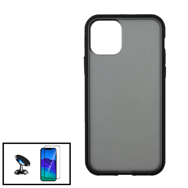 Kit Capa Anti Choque Protection Fumê + Película 5D Full Cover + Suporte Magnético de Carro para Apple iPhone 13 - Preto