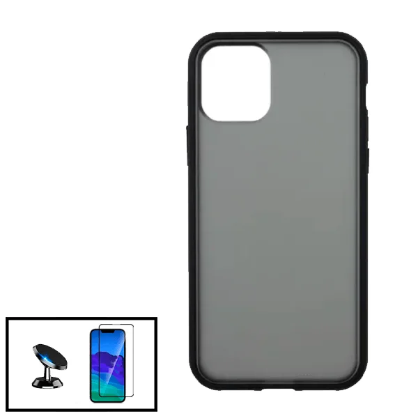 Kit Capa Anti Choque Protection Fumê + Película 5D Full Cover + Suporte Magnético de Carro para Apple iPhone 13 Pro Max - Preto