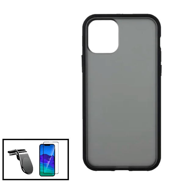 Kit Capa Anti Choque Protection Fumê + Película 5D Full Cover + Suporte Magnético L Safe Driving Carro para Apple iPhone 13 Pro Max - Preto