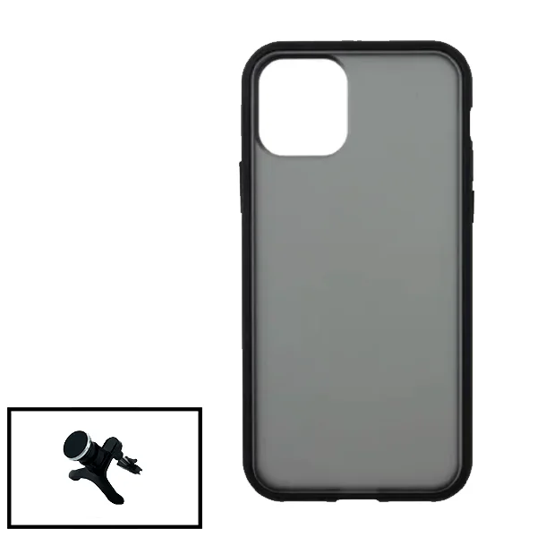Kit Capa Anti Choque Protection Fumê + Suporte Magnético Reforçado de Carro para Apple iPhone 13 - Preto
