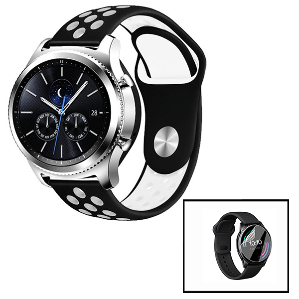 Kit Bracelete SportyStyle + Película de Hydrogel para Huawei Watch GT 3 46mm - Preto / Branco