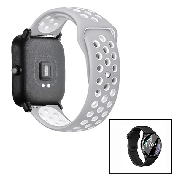 Kit Bracelete SportyStyle + Película de Hydrogel para Huawei Watch GT 3 46mm - Cinza / Branco