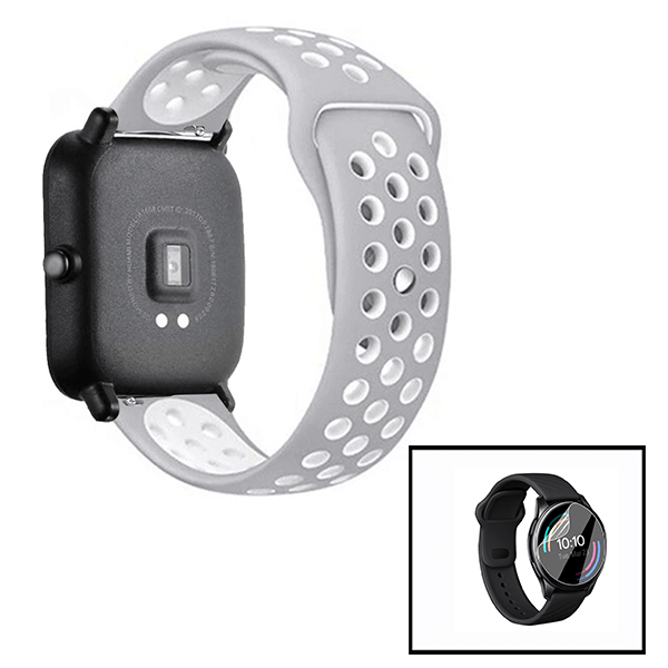 Kit Bracelete SportyStyle + Película de Hydrogel para Huawei Watch GT 3 46mm - Cinza / Branco
