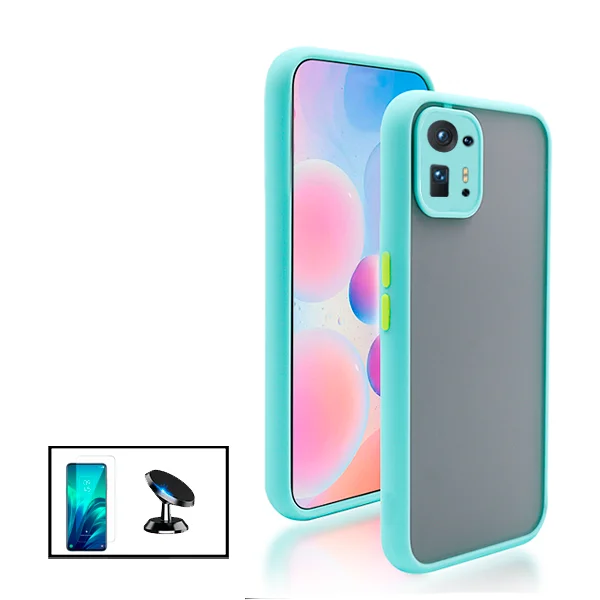 Kit Capa Anti Choque Camera Protection + Película 5D Full Cover + Suporte Magnético de Carro para Xiaomi Mix 4 - Azul Claro