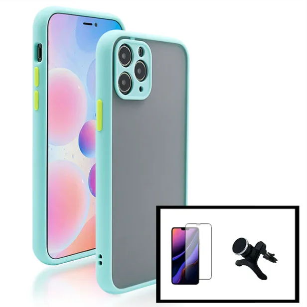 Kit Capa Anti Choque Camera Protection + Película 5D Full Cover + Suporte Magnético Reforçado de Carro para Apple iPhone 13 Mini - Azul Claro