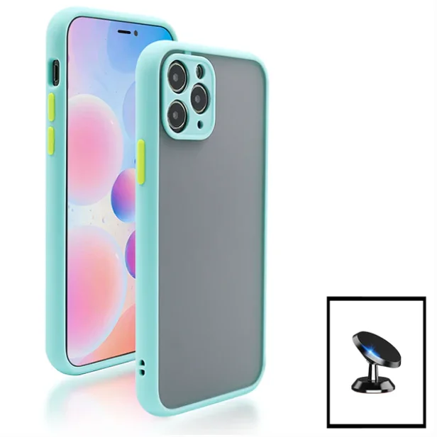 Kit Capa Anti Choque Camera Protection + Suporte Magnético de Carro para Apple iPhone 13 Mini - Azul Claro