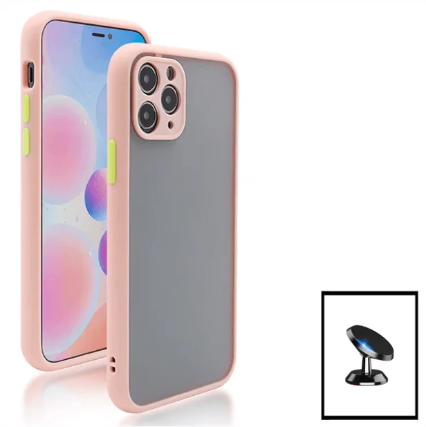 Kit Capa Anti Choque Camera Protection + Suporte Magnético de Carro para Apple iPhone 13 Pro Max - Rosa