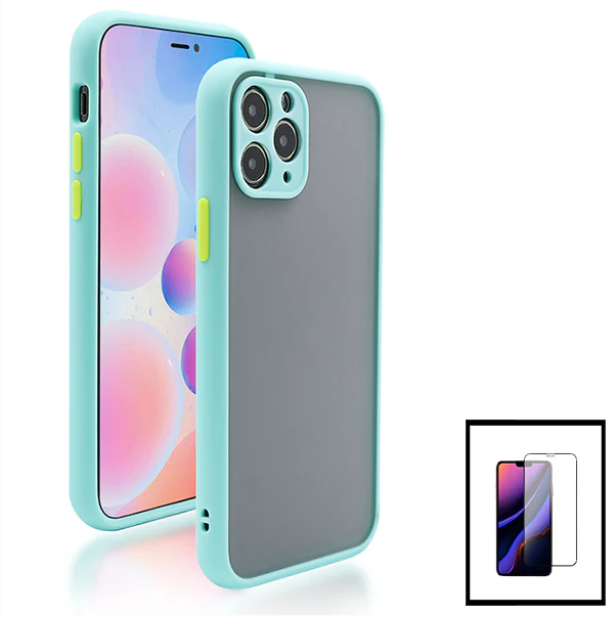 Kit Capa Anti Choque Camera Protection + Película 5D Full Cover para Apple iPhone 13 Pro Max - Azul Claro