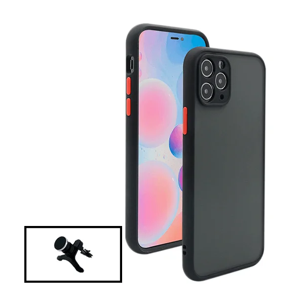 Kit Capa Anti Choque Camera Protection + Suporte Magnético Reforçado de Carro para Apple iPhone 13 Pro Max - Preto