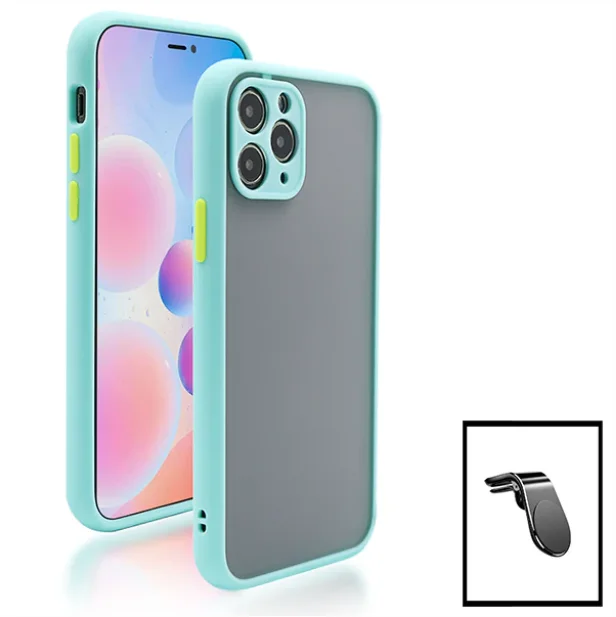 Kit Capa Anti Choque Camera Protection + Suporte Magnético L Safe Driving Carro para Apple iPhone 13 Pro - Azul Claro