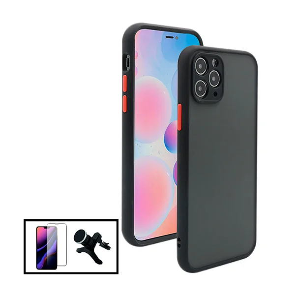 Kit Capa Anti Choque Camera Protection + Película 5D Full Cover + Suporte Magnético Reforçado de Carro para Apple iPhone 13 Pro - Preto