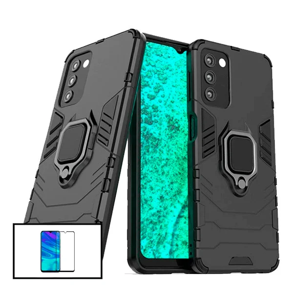 Kit Vidro Premium Full Cover + Capa 3X1 Military Defender para Samsung Galaxy A03s