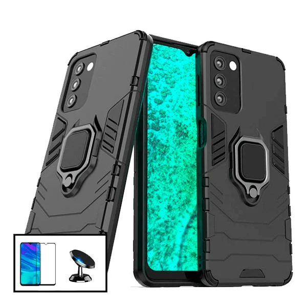 Kit Vidro Premium Full Cover + Capa 3X1 Military Defender + Suporte Magnético de Carro para Samsung Galaxy A03s