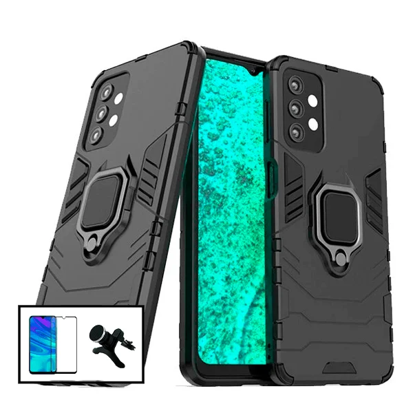 Kit Película de Vidro Temperado 5D Full Cover + Capa 3X1 Military Defender + Suporte Magnético de Carro Reforçado para Samsung Galaxy A52