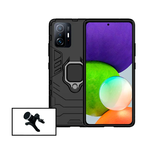 Kit Suporte Magnético de Carro Reforçado + Capa 3X1 Military Defender para Xiaomi 11T Pro
