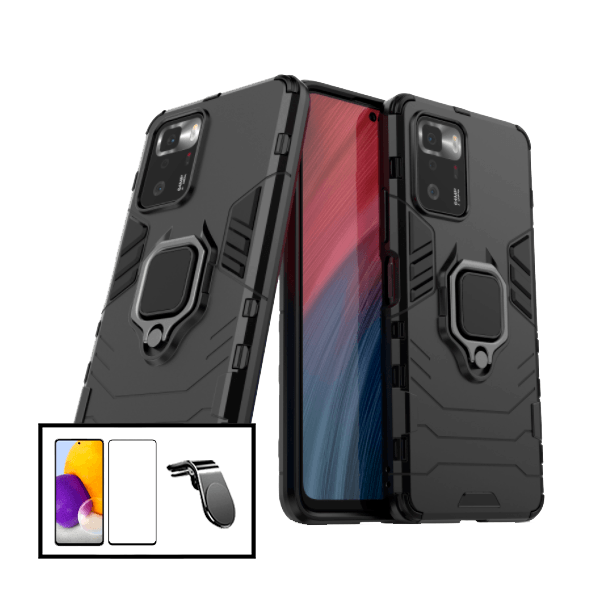 Kit Vidro Premium Full Cover + Capa 3X1 Military Defender + Suporte Magnético L Safe Driving Carro para Xiaomi Poco X3 GT