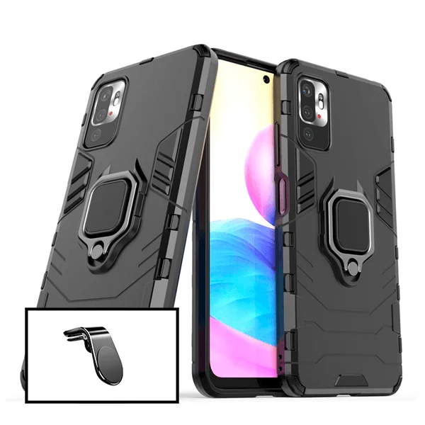 Kit Suporte Magnético L Safe Driving Carro + Capa 3X1 Military Defender para Xiaomi Redmi 10 Prime