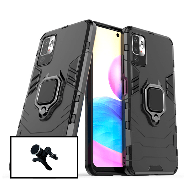 Kit Suporte Magnético de Carro Reforçado + Capa 3X1 Military Defender para Xiaomi Redmi 10 Prime