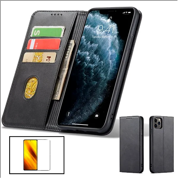 Kit Capa MagneticFlipWallet + Vidro Premium Full Cover para Xiaomi Poco X3 GT