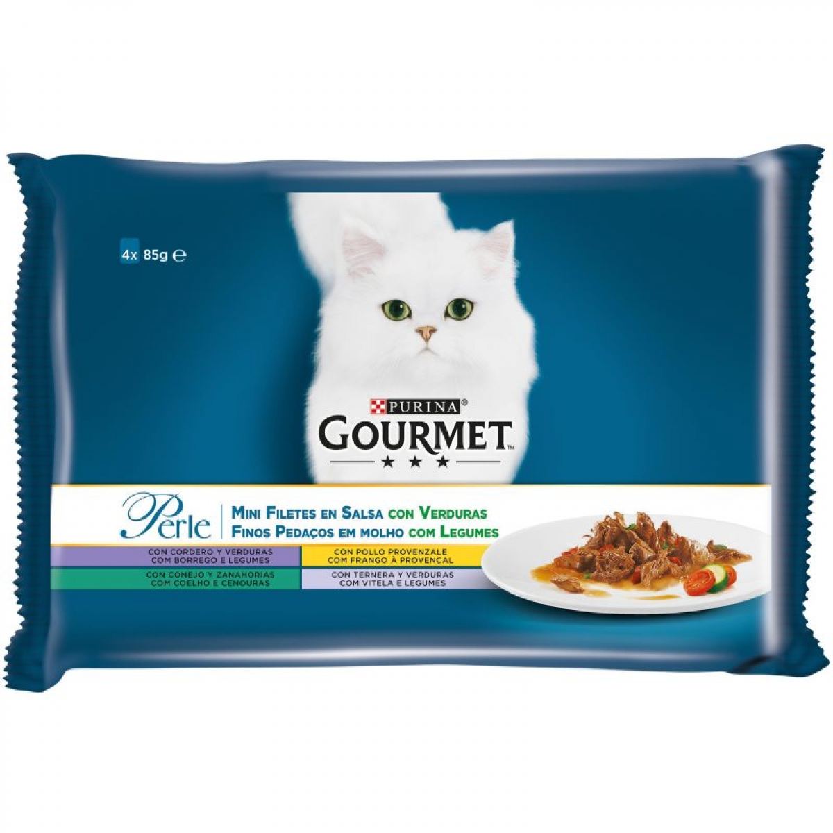 Ração Húmida Purina Gourmet Perle Finos Pedaços Cordeiro e Legumes 4x85g