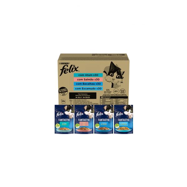 Ração Húmida Purina Felix Fantastic Peixe em Gelatina 120 x 85g