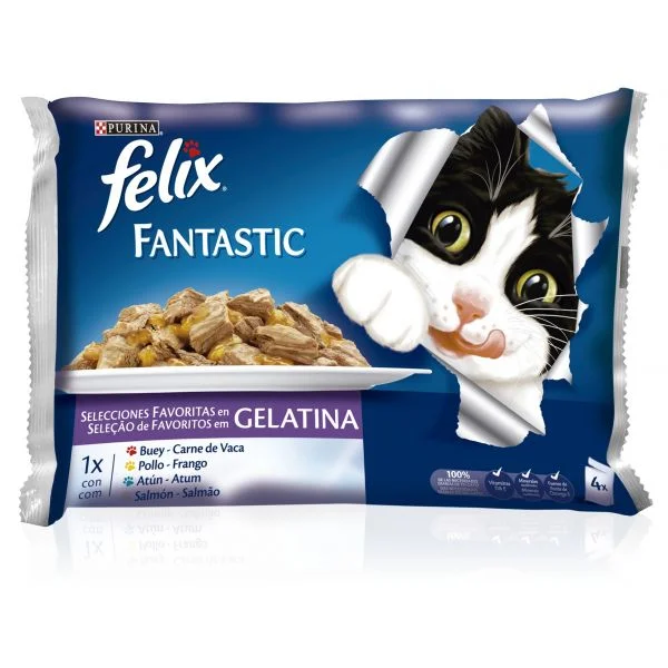 Ração Húmida Purina Felix Fantastic Seleção do Campo Gelatina 4x 85g