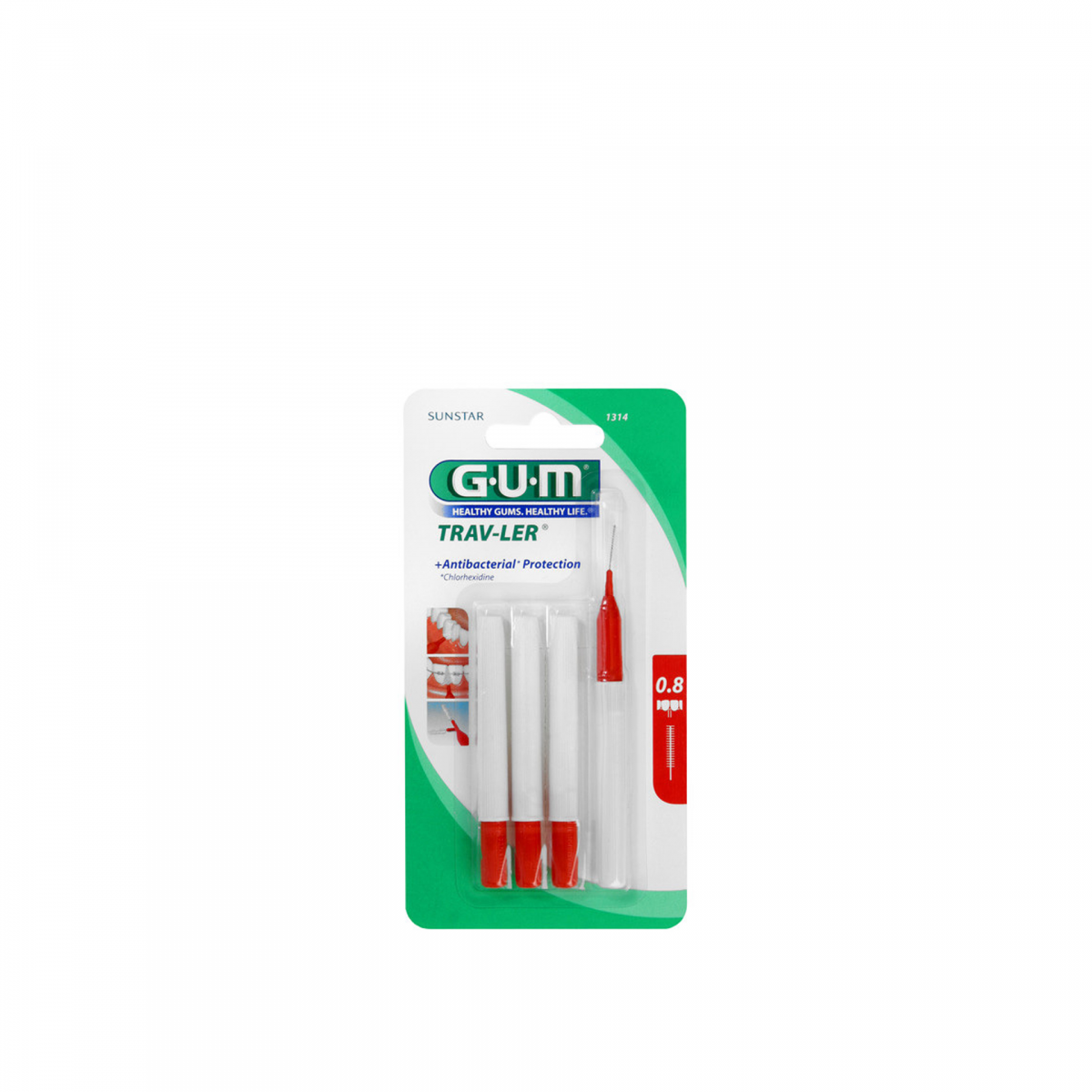 G.U.M Escovas Interdentais Trav-ler 0,8mm 6 Unidades