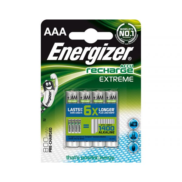 Energizer Extreme 800 Pilhas Recarregáveis AAA 800mAh 1.2V 4 Un.